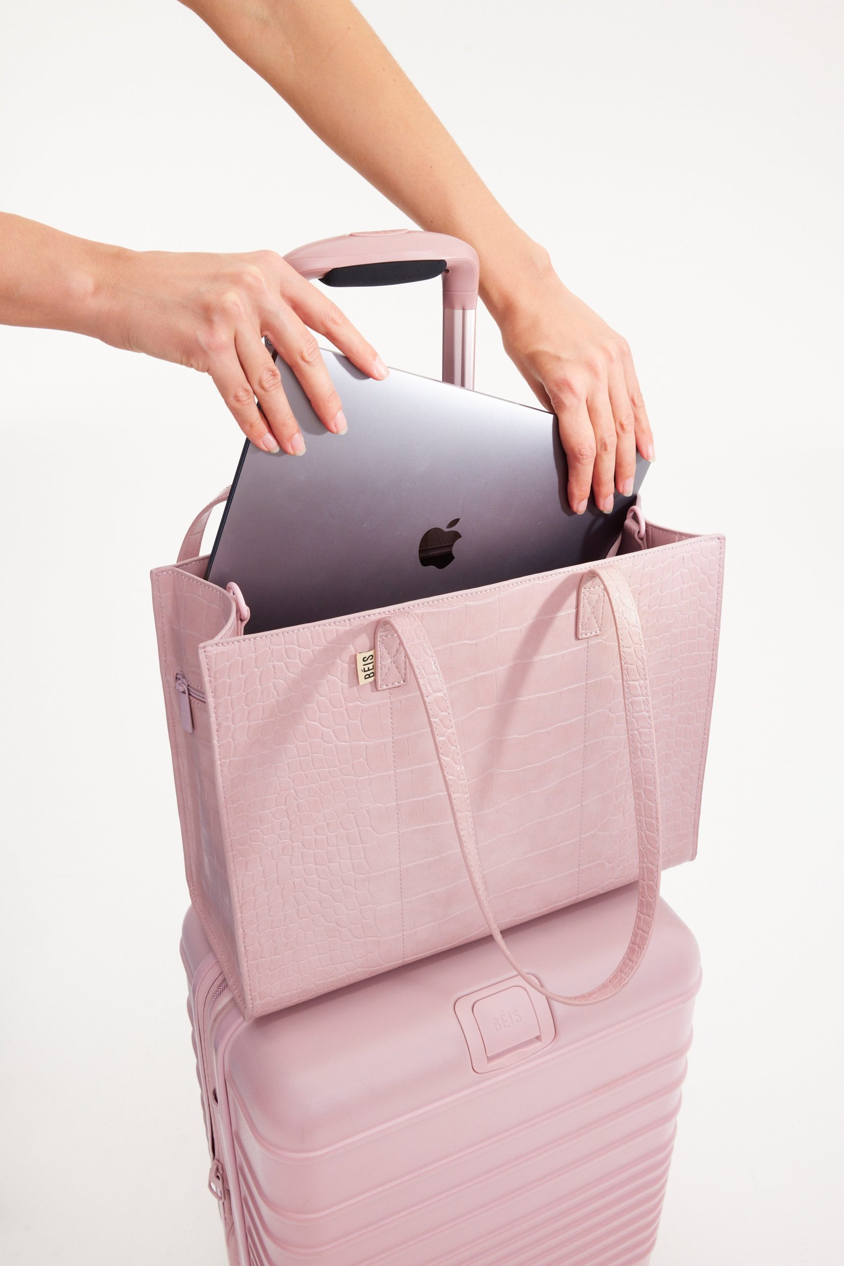The Work Tote in Atlas Pink Croc - Image 7