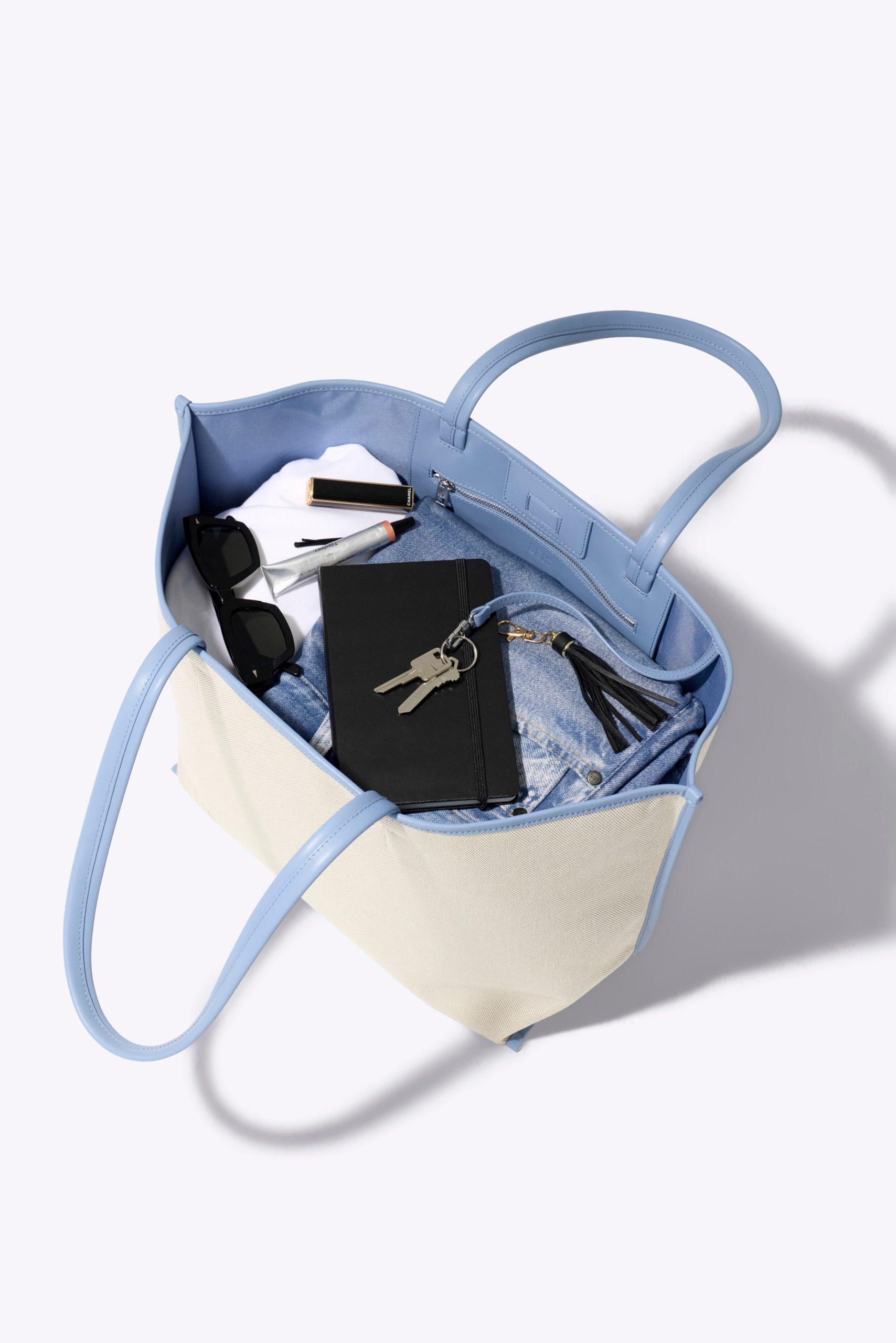 The Canvas and Leather Tote in Dusty Blue - Image 6