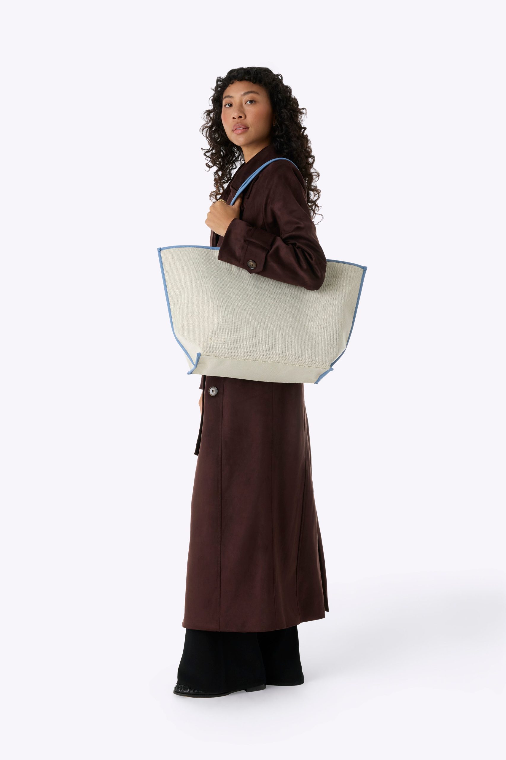 The Canvas and Leather Tote in Dusty Blue - Image 5